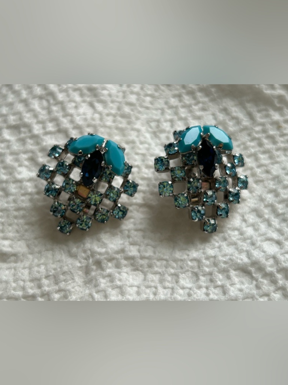 Blue Crystal Cluster Statement Clip-On Earrings